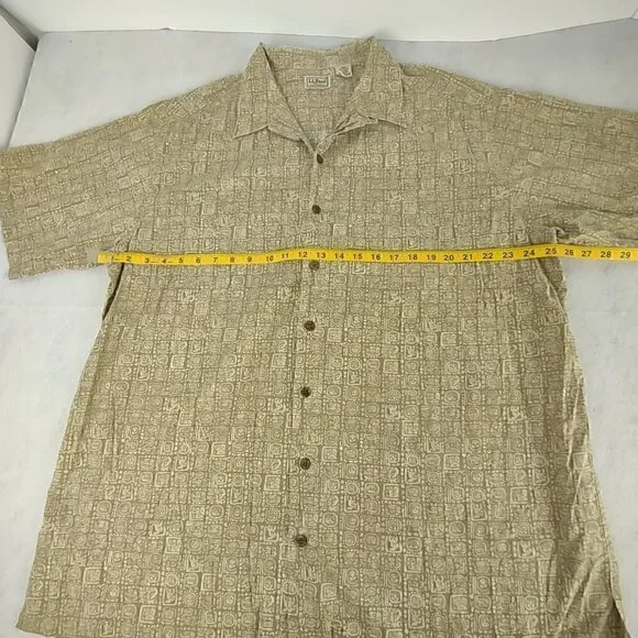 L.L. Bean 100% Cotton Tan Short Sleeve Button Down Hawaiian Shirt Size XLT - Picture 5 of 9